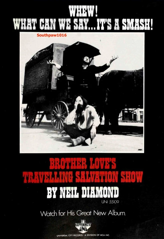 1969  Neil Diamond "Brother Love's Travelling Salvation Show" Promo Reprint Ad - Image 1 of 1