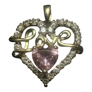 10k Gelbgold Liebe Herz Anhänger Rosa CZ Stein - Bild 1 von 8