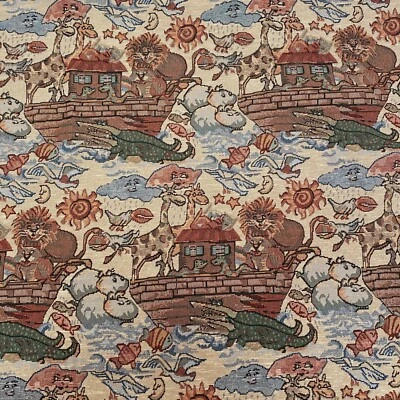 Noahs Ark Fun Designer Tapestry Fabric 1 1/4 Yards Bible Story Lion Giraffe - Image 1 of 4