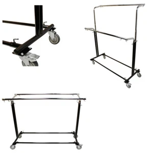 Adjustable Retail Garment Display Rack Clothing Clothes Hanger Double Bar Wheels - Picture 1 of 3
