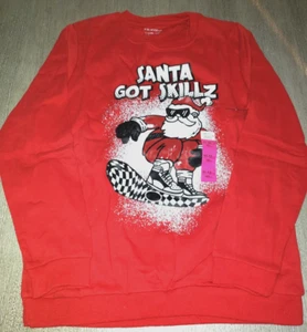 boys NEW CHRISTMAS SWEATSHIRT TOP 11-12 red SANTA GOT SKILLZ cute! - Picture 1 of 1