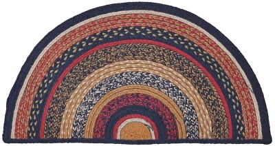 Braided Hearth or Doorway Rug Brown Gold Copper Navy Half Circle 33" L Stratton - Image 1 of 4