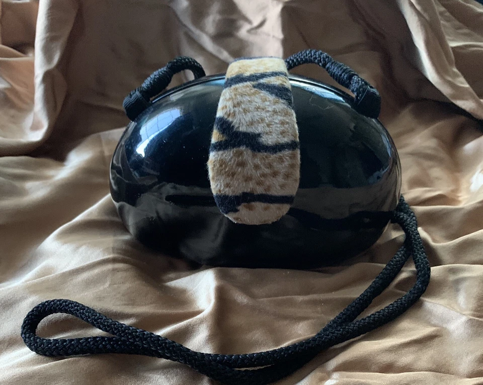 Timmy Woods Beverly Hills Handcarved Acacia Wood Purse With Leopard Print Clasp - Image 1 of 4