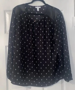 Charter Club Women's Long Sleeve Black/White Faux Leather Shoulders Blouse  XL - Picture 1 of 12