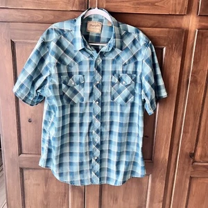WRANGLER-MEN'S Blue/Teal Plaid Pearl Snap Short Sleeve Western Shirt Size XL - Picture 1 of 14
