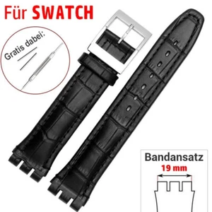 Uhrenarmband LEDER SCHWARZ passend zu SWATCH mit 19mm Bandanstoss, Echt Leder - Bild 1 von 5