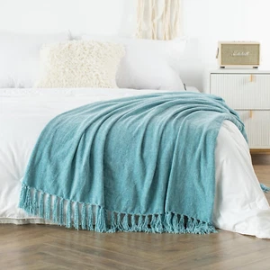 Extra Large Lightweight 90X90In Soft Chenille Throw Bed Blanket for Bedroom with - Picture 1 of 8