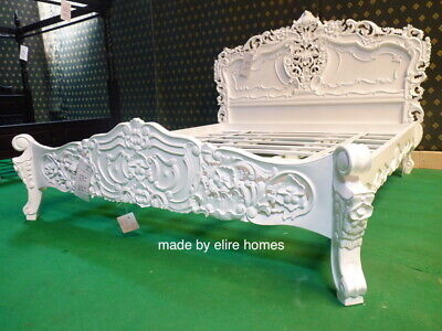Bespoke  Super King 6' Diamond White Hand Carved From Mahogany French Rococo Bed • 1634.36£