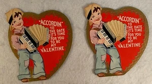 LOT (2) 1930s Vintage Valentine Cards Flat Heart Accordion Boy Embossed USA - Picture 1 of 2