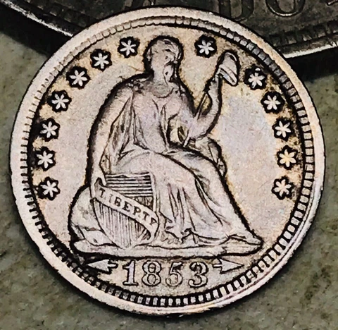 1853 Seated Liberty Half Dime 5C Arrows Choice Ungraded Silver US Coin CC17338 Cover
