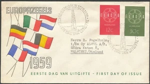 Netherlands FDC 1959 - Addressed -Europa Stamps sent to Finland - Picture 1 of 2