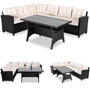 CASARIA® Lisbon Polyrattan Garden Corner Sofa Dining Furniture Black w/WPC Table - Picture 1 of 10