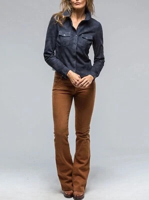 Womens Navy Blue Suede Shirt Jacket Size XS S M L XL XXL 3XL Custom Made - Image 1 of 4