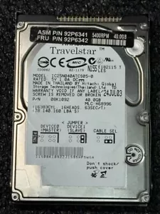 IBM 92P6342 IC25N040ATCS05-0 40GB 5.4K RPM 8MB Cache ATA-100 HDD 2.5" - Picture 1 of 5