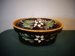 ALSACE FRENCH POTTERY SMALL DUTCH OVEN CASSEROLE SOUFFLENHEIM FLORAL TURRINE - Picture 1 of 6