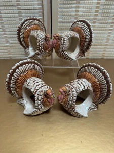 Vintage 4 Keramik Thanksgiving Türkei glasierte Keramik Serviettenringe 4 Zoll - Bild 1 von 5