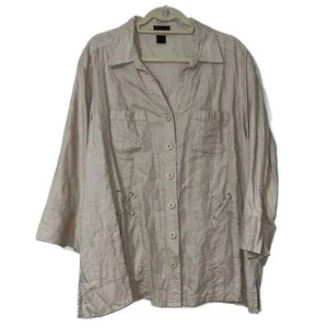 Sara Isabella women’s plus size 3X 100% linen blouse button up 3/4 sleeves tan - Picture 1 of 9