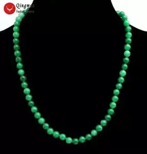 Fashion 6mm Natural Round Dark Green Jade Stone Necklace for Women Chokers 17'' - Picture 1 of 6