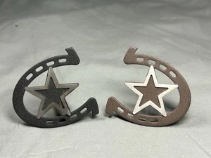 Set 2 Hufeisen Stern Schublade Türgriffe Zug Schrank Metall Cowboy Western 2,25" - Bild 1 von 4