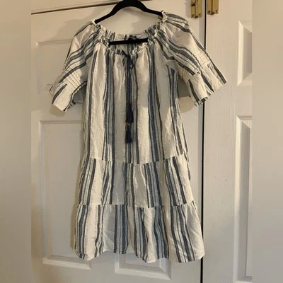 Mlle Gabrielle Striped Blue and White short flared sleeve dress/tunic small - Изображение 1 из 4