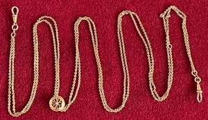 Victorian Kollmar Gold Plated Very Long Pocket Watch Chain Slider Ruby Stones - Picture 1 of 12