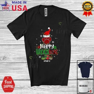 Custom Name Merry Woofmas; Wonderful Christmas Tree Santa Plaid Dog Paws T-Shirt - Picture 1 of 7