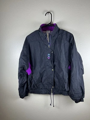 Chaqueta cortavientos vintage Puma Pullover negra púrpura abrigo deportivo talla mediana para mujer Foto 1 de 4