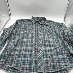 Wrangler Western Shirt Mens Plaid Pearl Snap Cowboy Rodeo Vtg 90s XXL - Picture 1 of 8