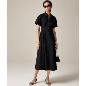 J.Crew Zip-Up Shirt-Dress Sz 12 Black Cotton Poplin Short Sleeve Contrast Stitch - Picture 1 of 8