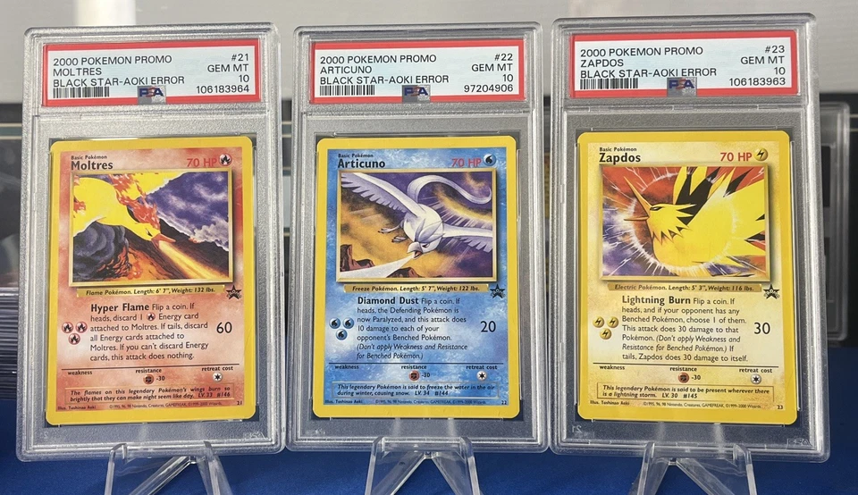 PSA 10 Zapdos Moltres Articuno 2000 Black Star AOKI Error Set - Bild 1 von 1