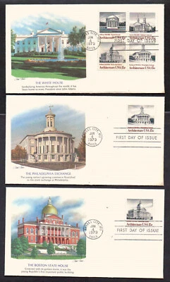 US #1838-1841, Architecture,1979,5 Fleetwood FDCs+Zip block of 4 w/display album - Image 1 of 4