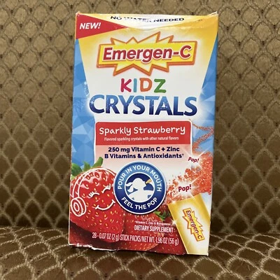 Emergen-C KIDZ CRISTAIS Brilhante Morango Vitamina C Zinco Antioxidantes, 28 Pacotes - Imagem 1 de 4