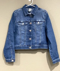 Jean Jacket  Denim Kids Girls Trucker Blue Front Pockets Snap Up Size 7-8Y - Picture 1 of 9