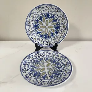 2PZ Piatti tondi 10” blu indaco dipinti a mano vintage artigianali ceramica decorativi - Foto 1 di 7