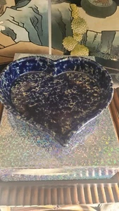 Vtg 1951 Extra Large 12" Bennington Pottery Heart Cobalt agate Bowl serving bowl - Picture 1 of 4