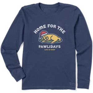 NWT Life Is Good Women Long Sleeve Dog Christmas Dark Blue Cotton Shirt Size XL - Picture 1 of 4