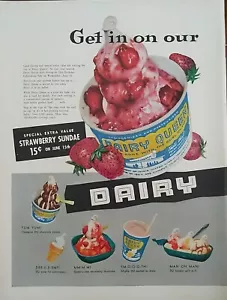 Anuncio de helado vintage Dairy Queen 1955 impreso en domingo - Imagen 1 de 1