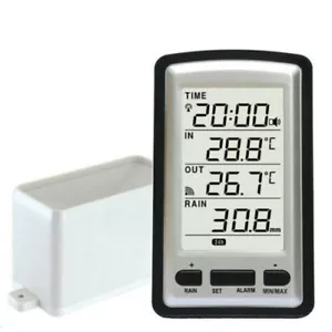 UK Wireless Weather Station Thermometer Rain Gauge Meter LCD Digital Alarm Clock - Picture 1 of 11