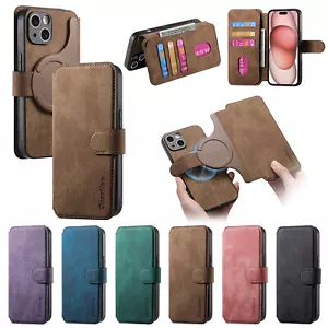 For iPhone 15 14 13 12 11 Pro Max Detachable Flip Magnetic Card Slot Wallet Case - Picture 1 of 16