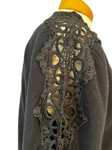 Stylus Women’s Size  L Black mock Neck Pullover Sweater Lace Trimmed Sleeves NWT - Picture 1 of 11