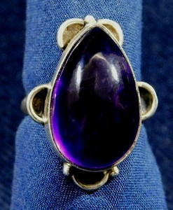 ARTISAN STERLING Natural AMETHYST Cab HANDMADE RING size 6.0 Estate - Picture 1 of 5