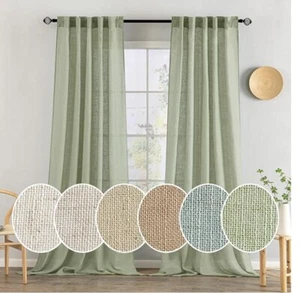 MIULEE Sage Green Linen Curtains 52” X 120”;Long for Bedroom, Living Room - Picture 1 of 9