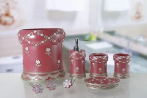 6 Piece Decorative Bathroom Accessory set Made of Ceramic (Maya Raspberry) - Picture 1 of 1