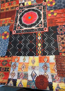 Suzani Bohemian Patchwork Velvet Upholstery Drapery Fabric By The Yard - Picture 1 of 6