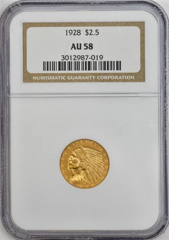 1928 $2 1/2 Gold Indian $2.5 AU58 NGC 947065-14 Cover