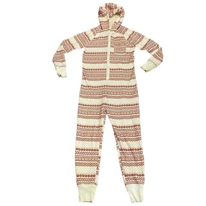 Abercrombie & Fitch Womens Red White One Piece Long Johns Pajama Small S Hoodie - Picture 1 of 8