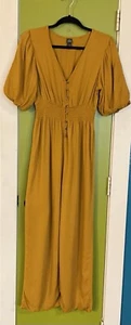 Wild Fable Soft Wide Leg Smocking Balloon Sleeves Jumpsuit Marigold One Piece M - Picture 1 of 18