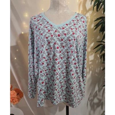 Lands End Womens Relaxed Fit V Neck Floral Long Sleeve Tee Top Size 1XP 16W-18W - Image 1 of 4