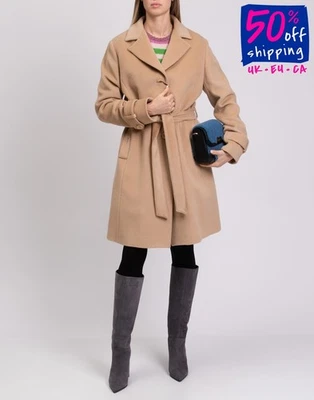 RRP €1090 CINZIA ROCCA Angora & Wool Coat IT50 US14 UK18 XXL Beige Lined Belted - Image 1 of 4