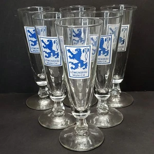 Set of 6 Lowenbrau Munich Steamed Pilsner Beer Glass Mint 7.5" Tall Vtg Barware - Imagen 1 de 8